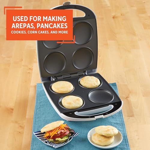Imusa USA GAU-80300 4 Slot Electric Arepa Maker with Nonstick Surface (1,200-Watts), White - size: 4 Slot, style: Arepa maker