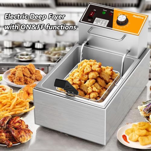 Electric Deep Fryer 10L/10.5QT Stainless Steel Single Tank Commercial Fryer with Basket, 1700W 110V Countertop Deep Fryer for Home Kitchen and Restaurant Use with Oil Thermometer & Temperature Control - size: R-81S