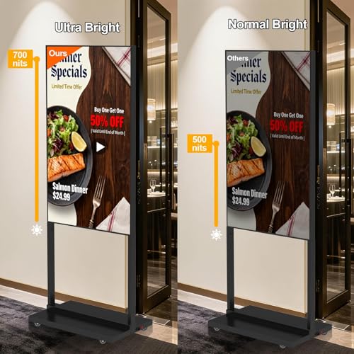 32 Inch Digital Signage Display, 700nits Menu Displays, Indoor Floor Standing Display, LCD Advertising Display, CMS Remote Publishing, U-Disk Plug & Play, APP, Android OS, HDMI in
