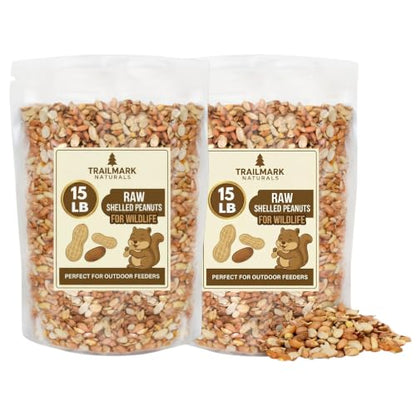 2 Pack of 15 Lb Bags (30 Pounds Total) - Raw Shelled Peanuts for Squirrels, Out of Shell Peanuts for Birds and Wildlife- Squirrel Food, Wild Bird Seed - Grown in The USA