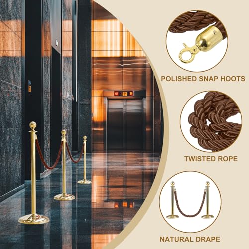 MECCANIXITY Twisted Stanchion Rope 6.6 Ft/2 M, Barrier Rope Twisted Post Ropes with Snap Hooks for Posts Stands Queue Divider Crowd Control, Coffee Golden - color: Coffee Golden, size: 6.6 Ft