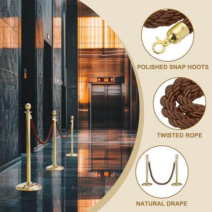 MECCANIXITY Twisted Stanchion Rope 6.6 Ft/2 M, Barrier Rope Twisted Post Ropes with Snap Hooks for Posts Stands Queue Divider Crowd Control, Coffee Golden - color: Coffee Golden, size: 6.6 Ft