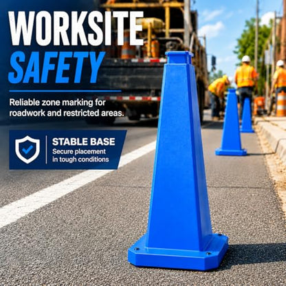 BESEA 3 Pack 28 Inch Blue Traffic Cones with Weighted Base - color: Blue, size: 28INCH