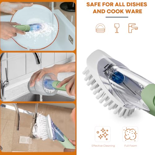 RIMAY Soap Dispensing Dish Brush Dish Scrubber with Soap Dispenser Handle - color: Green