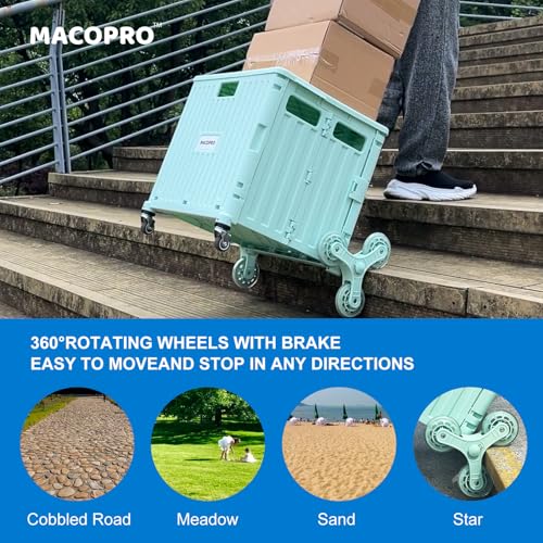 MACOPRO Foldable Utility Cart with Stair Climbing Wheels, Collapsible Rolling Crate with Telescoping Handle, Shopping Trolle Handcart Grocery Book File Tool Art Supplies Teacher Storage Basket(Green) - color: Green