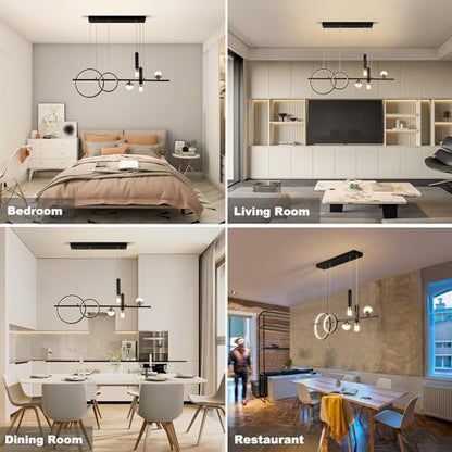 Siittoo Modern Linear Chandelier, Dimmable LED Pendant Light with Remote - color: Black Gold-Linear-48W