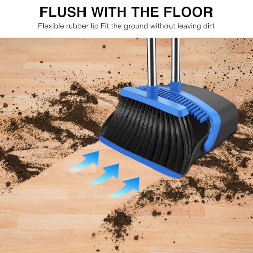 NACENA Broom and Dustpan Set with 52-in Long Adjustable Handle, Black Blue - color: Black-blue, size: 1 Pack