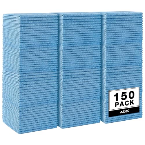 AIDEA Microfiber Cleaning Cloth,150PK, Blue Shop Towels, Shop Rags 12"×12" - color: Blue, size: 150PK