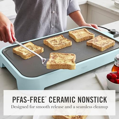 Martha Stewart 12"x 22" XL Electric Griddle, Ceramic Nonstick Flat Top - color: Sky Blue