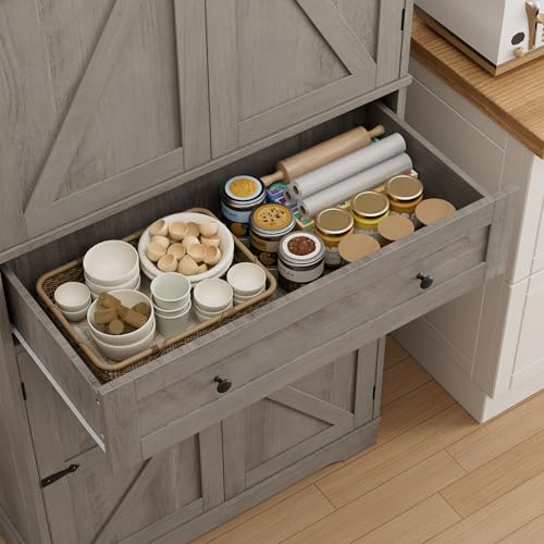 HOSTACK Kitchen Pantry Storage Cabinet, Farmhouse Pantry Cabinet, Ash Gray - color: Ash Gray