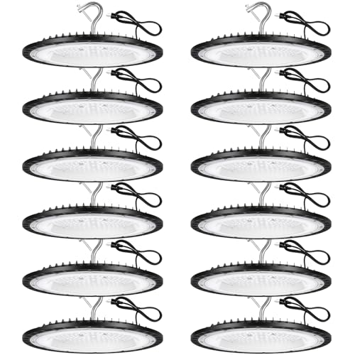 YANYCN 12 Pack 240W UFO LED High Bay Lights,120VAC IP66 Waterproof,40000LM 5000K Daylight, 1050W MH/HPS with Plug Commercial Bay Lighting for Barn,Gym,Factory,Warehouse,Shop,Workshop,Gym - color: 240W 12pack UFO Led High Bay light