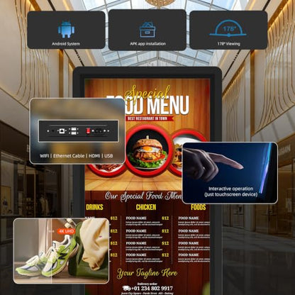 Non-Touch Digital Signage Display, 43 Inch Digital Display Board with HDMI Input, USB Plug-and-Play, Split Screen, Scheduled Power On/Off for Retail, Mall, Front Desk, Advertising - size: 43inch