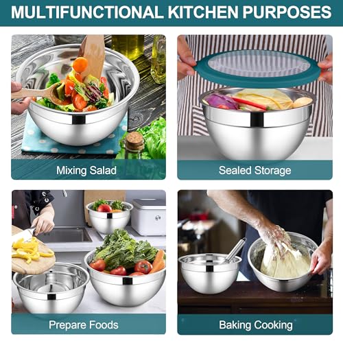 LIANYU 6 PCS Stainless Steel Mixing Bowls with Visible Lid for Food Storage - color: Dark Blue, style: Atlas Base with Visible Lids
