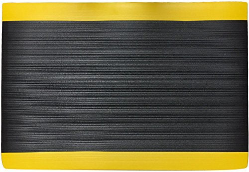 Portico Systems 18020306 Comfort Step 3/8" Anti-Fatigue Mat with Ribbed Emboss, Black with Yellow Border, 2" x 3" - size: 2"L x 2"W x 0.4"Th