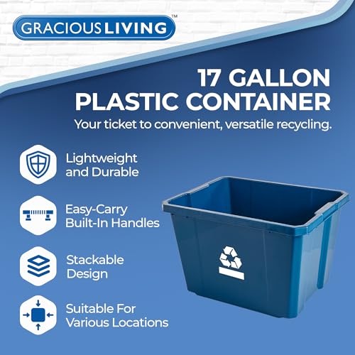 Gracious Living Recycling Bin Container, Plastic Trash Can, 17 Gallon - size: 1 Pack