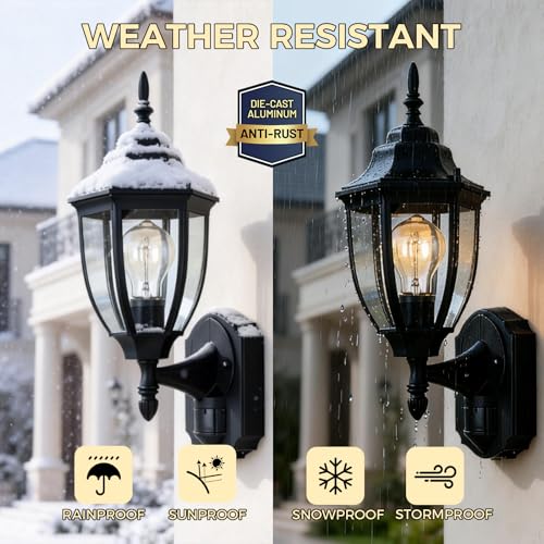 Porch Lights Outdoor Motion Sensor Wall Sconce Anti-Rust Aluminum, Exterior Outdoor Wall Lights Dusk to Dawn Porch Light Fixture Wall Mount for House Outside Patio - color: Black, size: Standard - 1 Pack