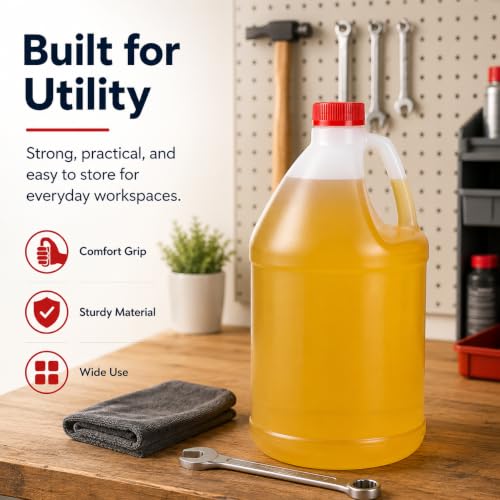 ASEVAT 1 gallon Plastic Jugs with Handle & Red Caps, Multipurpose Large Storage Containers for Oil, Water and Household Liquids, 2‑Pack for Household Kitchen Use - size: 1.1 gallon