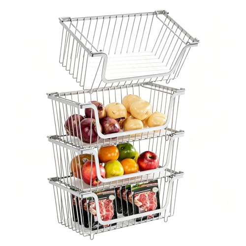 4 Pcs Stackable Wire Baskets for Pantry Organizers and Storage,silver - color: 1-silver