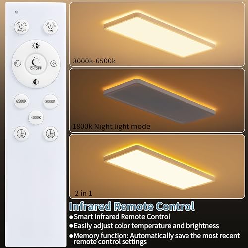 23 Inch Square LED Flush Mount Ceiling Light Dimmable with Remote Backlight - color: Dimmable White