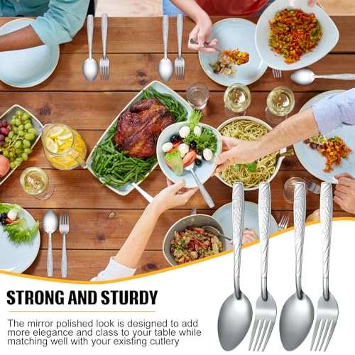 Minatee Forks and Spoons Silverware Set Stainless Steel, 50 Pcs, Flower - style: Flower