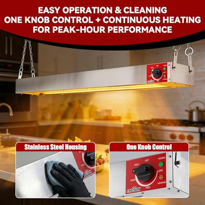 CROSSON Commercial Electric Overhead Strip Heater,60 Inch Food Heat Lamp with German EGO Energy Regulator,Suspended Chain and Undermount Brackets,Food Warming Lamp Heater for Catering Kitchen 1550W - size: 60 Inch