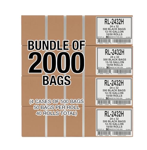 Aluf Plastics T-Tough Roll Pack Low Density Repro Blend Star Seal Coreless Rolls Bag, 12-16 Gallon 1.0 Mil, 32" Length x 24" Width, H Strength, Black (Pack of 2000) - color: Black, style: 12-16 Gal, 0.8 Mil, 2,000 Count