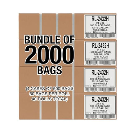 Aluf Plastics T-Tough Roll Pack Low Density Repro Blend Star Seal Coreless Rolls Bag, 12-16 Gallon 1.0 Mil, 32" Length x 24" Width, H Strength, Black (Pack of 2000) - color: Black, style: 12-16 Gal, 0.8 Mil, 2,000 Count