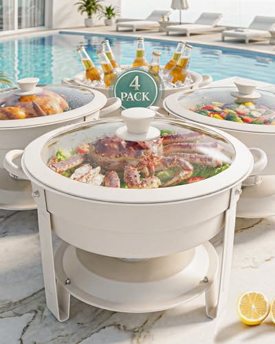 Frizoky Chafing Dishes for Buffet, 6QT Round, White Granite, 4 Pack - color: 6qt-white Granite-4 Pack