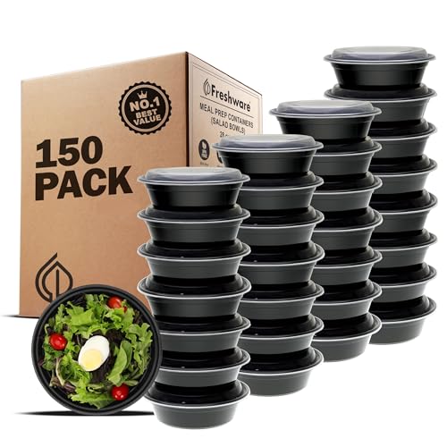 Freshware Meal Prep Containers with lids [150 Pack] Food Storage Containers, Bento Box, BPA-Free, Stackable, Microwave, Dishwasher, Freezer Safe, 32 Oz, Black - size: 28OZ-150PK