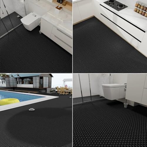 PVC Drainage Floor Mat Non-Slip Commercial Wet Area Mat for Outdoor and Indoor Restaurant Kitchen Bar Swimming Pool Splash Matting Water Drain Flooring Mat (Black, 4FTX16.4FT) - size: 4FTX16.4FT