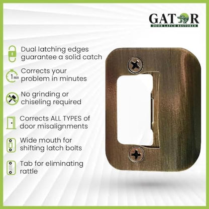 Gator Door Strike Plate 2-1/4" Latch Restorer, 1-Pack - color: Antique Brass
