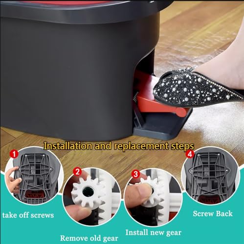 Spin Mop Bucket Gear Easy Mop Pedal Broom Bearing Gears Repair Compatible with Ocedar Vilida, One Way Clutch Bearing Bucket Gear Sprockets for 90% Rotation Mop Bucket (4PCS Gears)