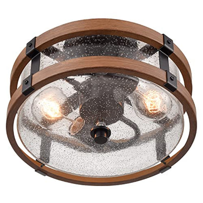 DEYNITE Farmhouse 2-Light Drum Ceiling Light Black and Amber, 11.52" W - size: 6.85" Height