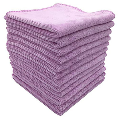 400 GSM Microfiber Cleaning Cloths, 12 Pack Ultra Absorbent Lint Free Towels for Kitchen, Glass, Windows, Mirrors, Car & Household Cleaning, Reusable Quick Dry Rags, 12" x 12", Purple - color: Purple