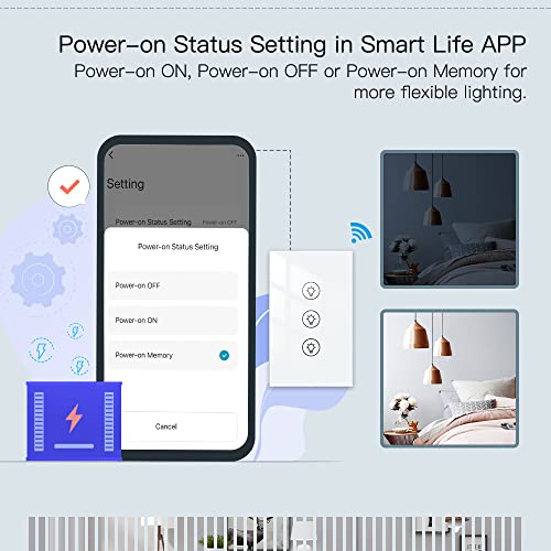 MOES Triple Dimmer Switch for LED Lights, Full Range Dimming, WiFi Smart Light Switch Neutral Wire Required, Single Pole, 300W INC, 75W LED/CFL, Smart Life/Tuya APP Remote Control - color: White, size: Triple Dimmer Switch