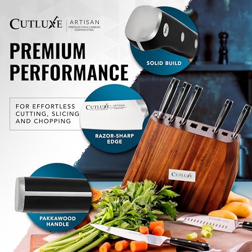 Cutluxe Kitchen Knife Set, 8-Piece Chef Knives with Acacia Wood Block - size: 8 Pcs Knife Set with Block