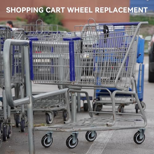5" Shopping Cart Wheel Replacement Kit, Polyurethane Casters Set of 4, 3/8" Axle Diameter Wheels for Supermarket Grocery Retail Stores - style: Black(3/8" Bore)