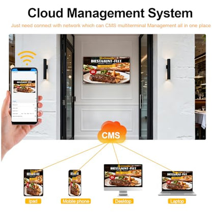 32Inch Wall Mount Digital Signage, 1000nits High Brightness Slim Frameless Advertising Display, Touchscreen Commerical Display LCD Monitor with CMS/U-Disk Plug&Play, Split Screen, 7/24 Timer switch