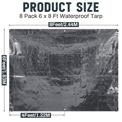 8 Pack 6 x 8 ft Gray Tarps, 5.5 Mil Heavy Duty Waterproof Tarp - color: Gray, size: 6 x 8 ft
