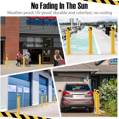 48" Safety Bollard Post, 4.5" Diameter Heavy Duty Steel Security Post, High Visibility Yellow Parking Barrier with Anchor Bolts & Installation Kit for Driveway, Garage, or Parking Lot
