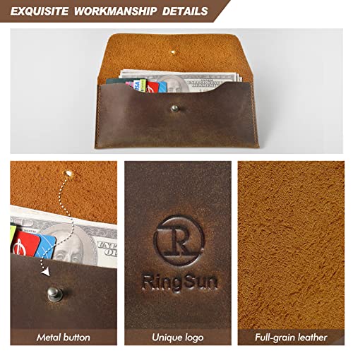 Ringsun Leather Money Cash Envelopes Wallet for Men, Money Bag Pouch Reusable Budget Envelope Wallet, Retro Clutch Wallet, Brown - color: Brown