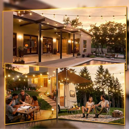 addlon 36FT LED Outdoor String Lights, Waterproof Dimmable Bulbs for Patio - size: 36FT(12 Sockets)