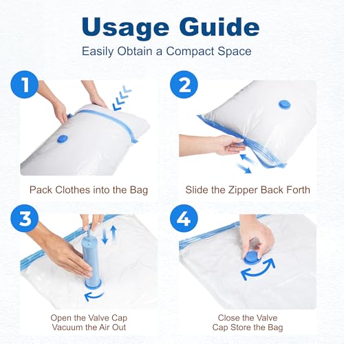 HOUSE DAY 10 Jumbo Vacuum Storage Bags with Pump,Space Saving Vacuum Seal Bags For Clothing Travel, Vacuum Storage Bags For Clothes, Comforters, Blankets, Pillows, Bedding, Moving, Travel, Hand Pump - size: 10 Jumbo