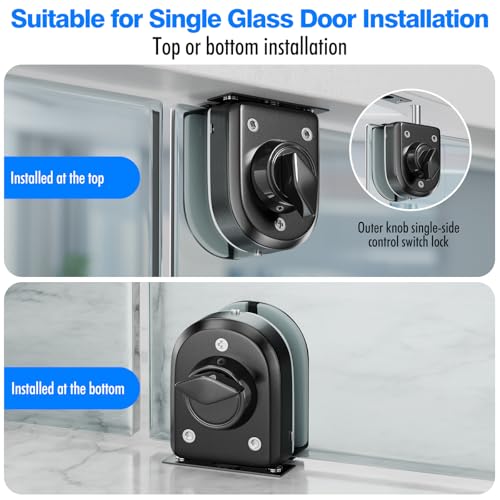 Ranbo No-Drill Keyless Glass Door Lock, Floor Lock for Frameless Glass - color: LE-70A Brushed Black