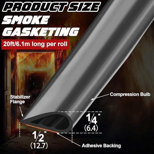 4 Pcs Adhesive Fire/Smoke Door Gasket Seal, 0.5" W X 0.25" H X 20' L, Black - color: Black, size: 0.5" W X 0.25" H X 20' L