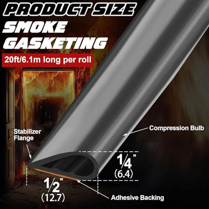 4 Pcs Adhesive Fire/Smoke Door Gasket Seal, 0.5" W X 0.25" H X 20' L, Black - color: Black, size: 0.5" W X 0.25" H X 20' L
