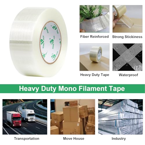 BOMEI PACK 36PACK Reinforced Packing Tape, 5.5Mil 2Inx 55Yds, Heavy Duty Filament Strapping Tape 2inch for Packing Shipping, Moving and Storage, Total 1980yds - size: 36Rolls (2inch x 55yds)