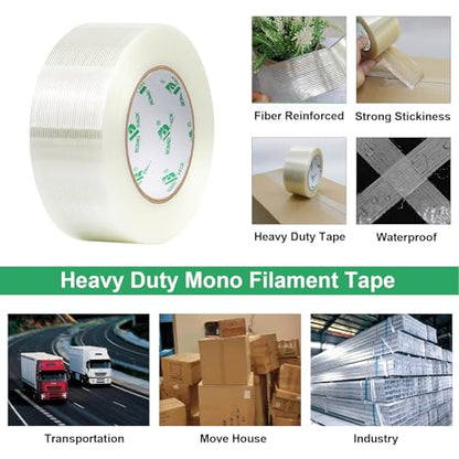 BOMEI PACK 36PACK Reinforced Packing Tape, 5.5Mil 2Inx 55Yds, Heavy Duty Filament Strapping Tape 2inch for Packing Shipping, Moving and Storage, Total 1980yds - size: 36Rolls (2inch x 55yds)