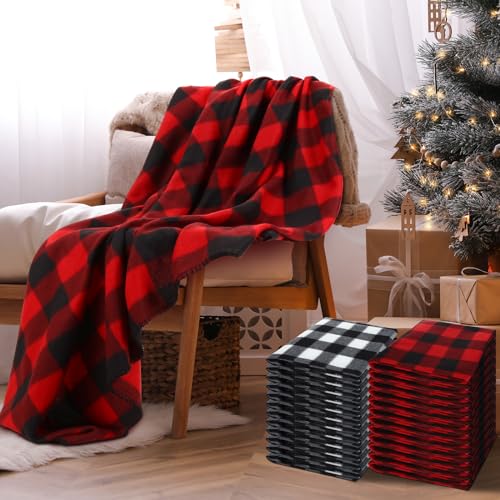 Preboun 24 Pack Bulk Christmas Fleece Throw Blankets, Plaid - style: Plaid