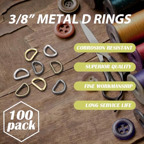 CooBigo 100 Pack 3/8" Dee Rings D-Ring Metal Buckle Strap Sewing Accessories FLQ010 - color: Silver, size: 3/8 Inch